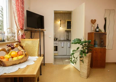 Blick vom Wohnraum in die Küche